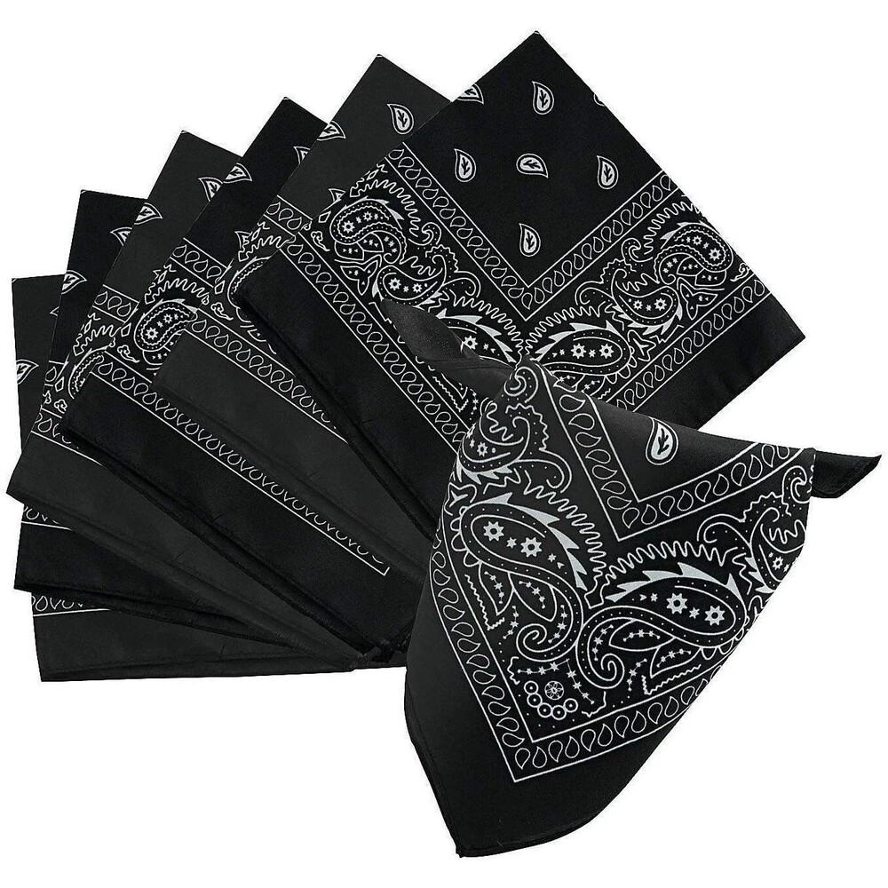 Set of 20 Bandana Scarves Paisley Head Wrap Scarf 100%Cotton Multipurpose, Black